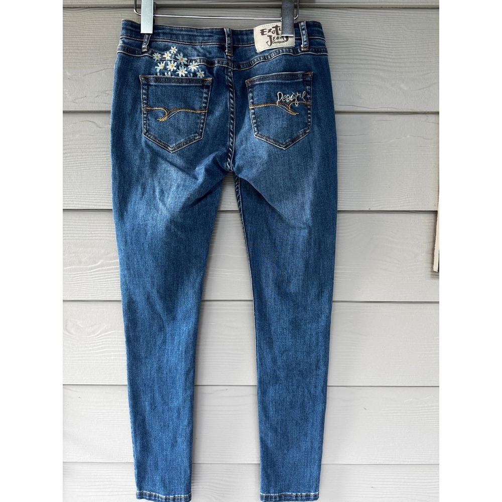 Desigual Exotic Jeans Size 26 Embroidered Daisy Floral Skinny Jeans Y2K Boho - Picture 2 of 6